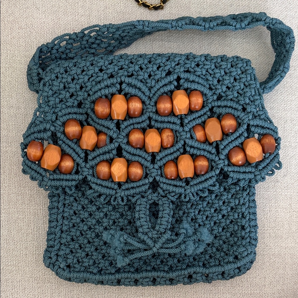 Handcrafted Teal and Brown Macrame Bag